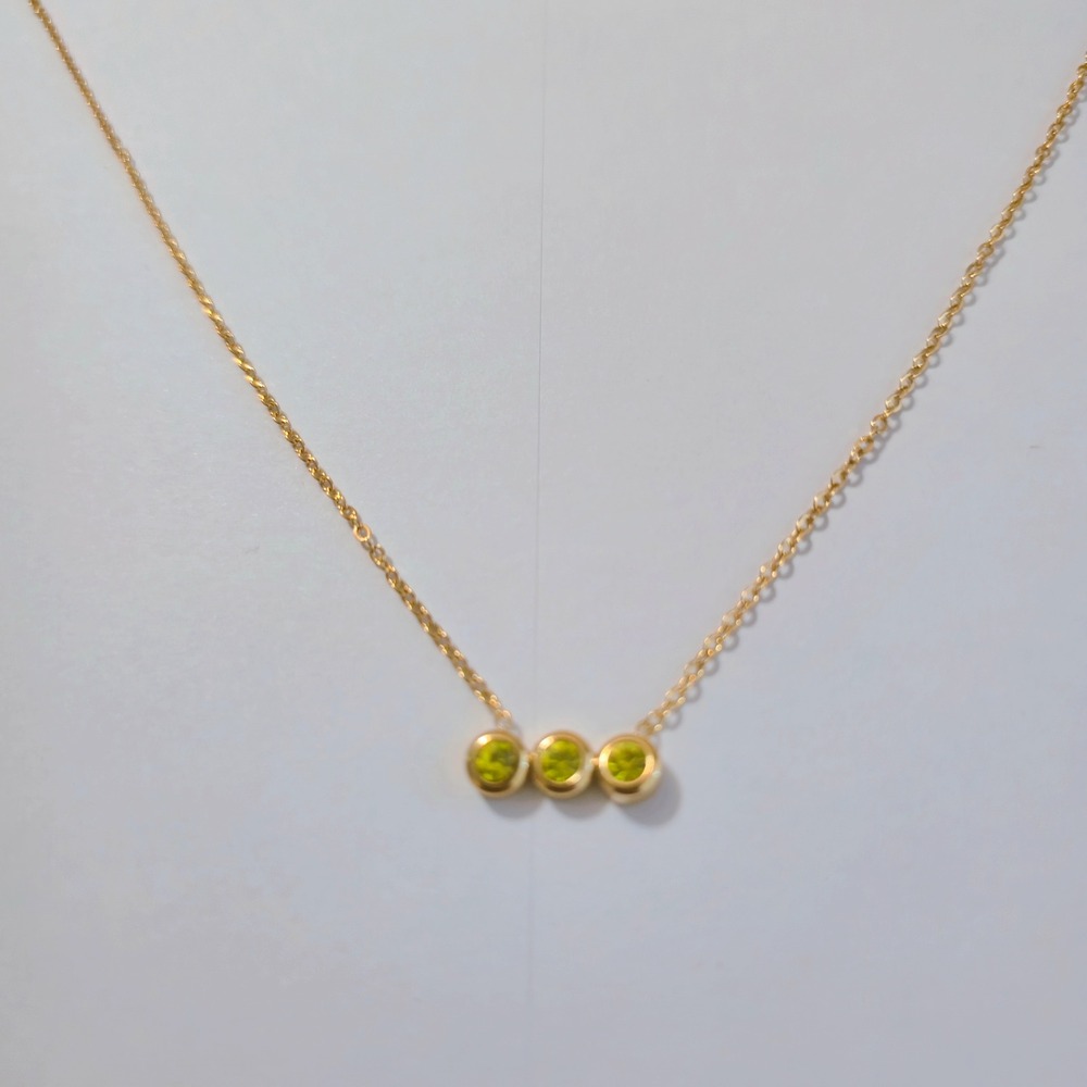 Gold Plated Stainless Steel 3 Circle Green CZ Pendant Necklace 16-18 Inch